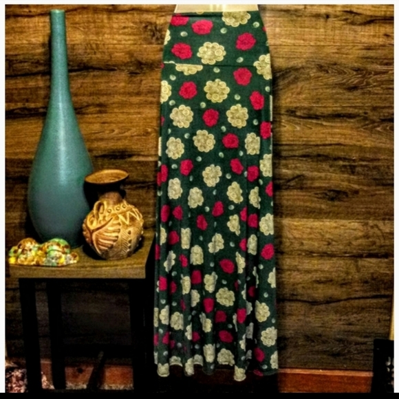 Lularoe Maxi Skirt Plus Size 3X Olive Floral Skirt - Picture 4 of 11